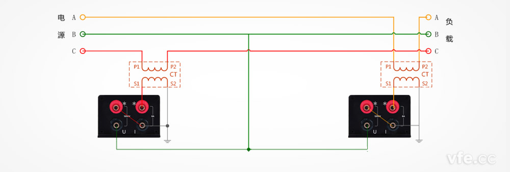 DP800數(shù)字功率計電壓直測、電流測互感器接線圖